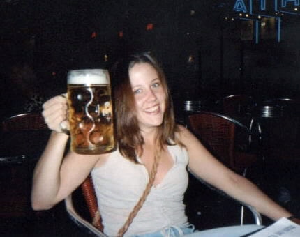 Cydney and a beer bigger than her head